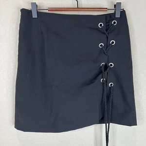 Rebecca Minkoff Mini Skort Sz 4 Black Side Lace Up Stretchy Mini - Picture 1 of 13
