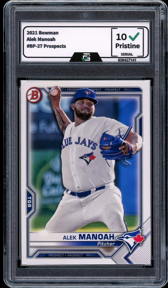 2021 Bowman #BP-27 Alek Manoah GRADED 10 GEM Mint Rookie RC Prospects - Image 1 of 2