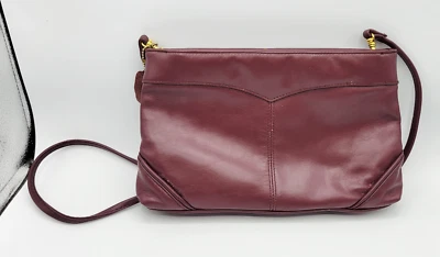 Bolsa de ombro vintage CABIN CREEK vermelha borgonha couro genuíno fecho com zíper puro - Imagem 1 de 4