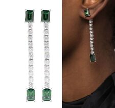 Swarovski Zirconia Matrix Drop Earrings Mixed Cuts Green Rhodium Plated 5665786