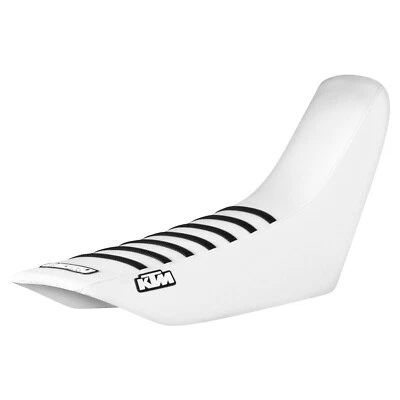 Cubierta de asiento KTM 350 400 620 EGS SC EXC 1994-1997 todo blanco con costilla negra #432 logotipo Foto 1 de 4