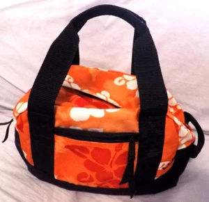 LL Bean Adventure Duffle Bag 11 x 8 x 7 Orange Hawaiian Hibiscus Floral - Picture 1 of 8