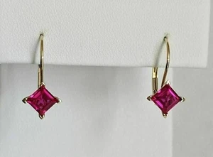 2.20Ct Princess Lab-Created Ruby Solitaire Women's Drop Dangle Earring 925Silver - Picture 1 of 4