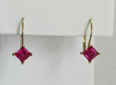 2.20Ct Princess Lab-Created Ruby Solitaire Women's Drop Dangle Earring 925Silver - Image 1 of 4