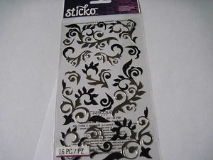 Scrapbooking Stickers Crafts Sticko Silver Black Flourish Swirls Repeats - Picture 1 of 1