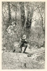 HUNTING IN FOREST - France countryside - France -1899 etching, Adrian Marcel - Picture 1 of 5