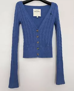 Abercrombie Cable Knit Cardigan Cotton Blend Lightweight Sweater Blue Girls XL - Picture 1 of 15