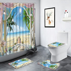 Beach Palm Trees Ocean Scenery Shower Curtain Set Non-slip Rugs Mat Toilet Cover