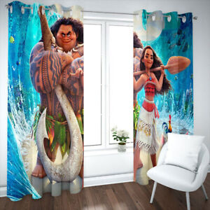 Girls Moana 3D Thick Blackout Window Curtains Thermal Ring Top Eyelet Kids Gift