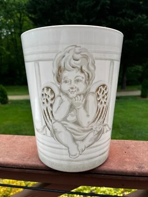 Vintage Jubilee  Waste  Basket MCM Trash Can cherubs angel 10” high.. - Image 1 of 4