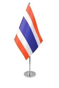 TAILANDIA DE LUJO MESA SATINADA BANDERA 9""X6"" CROMO POSTE Y BASE Soportes 15"" TAILANDÉS - Imagen 1 de 3