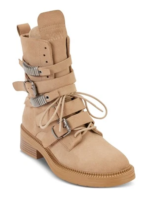 Botas de combate DKNY para mujer beige con lengüeta de 1" plataforma punta Ita tacón bloque gamuza 5,5 Foto 1 de 4