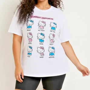 HELLO KITTY Womens Med White Short Sleeve Current Happiness Cat Kawaii T-Shirt - Picture 1 of 16