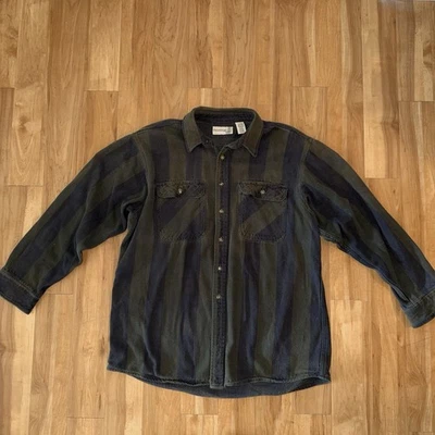 Camisa de Trabajo FIELDMASTER Rayas Franela Pesada Chaqueta Para Hombre XL Oliva Azul Marino De Colección Foto 1 de 4