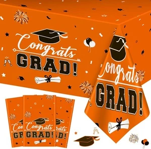 3 Pcs Graduation Tablecloth - Congrats Grad Table Cloth 54" x 108", Orange - Picture 1 of 7