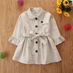 Girls Long-sleeves Lapel Solid Color Single-breasted Coat sz 4yrs - Photo 1/9