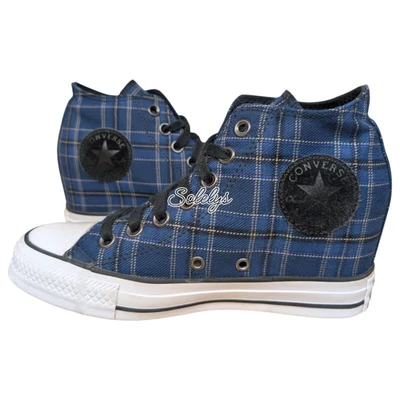 Zapatilla deportiva Converse CTAS 2015 Lux Mid Hidden Wedge azul negra a cuadros tartán RARA 7 Foto 1 de 4