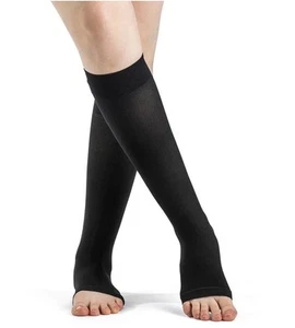 SIGVARIS 782CSLO99 Eversheer Compression 20-30 mmHg Knee High-Open Toe Black SL - Picture 1 of 5