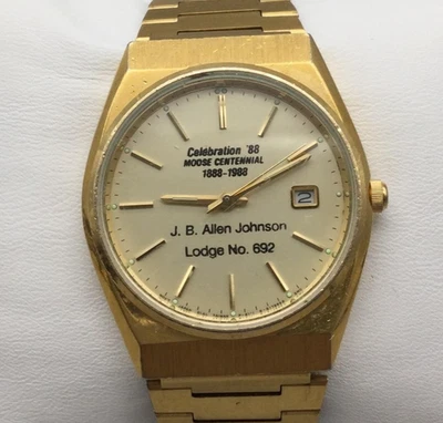 复古 Citizen 手表金色 35 毫米男士驼鹿百年纪念 1988 年全新电池 7.25 — 第 1/4 张图片