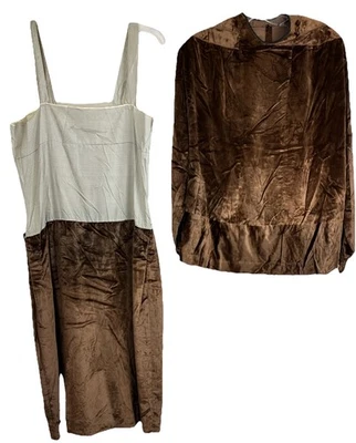 Vestido de terciopelo 2 piezas años 20 cintura caída años 20 solapa terciopelo panne Foto 1 de 4