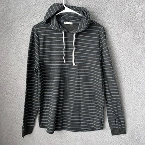 Marine Lagenlook Hoodie Herren klein grau Doppelstrick Pullover gestreift Preppy Beach - Bild 1 von 12