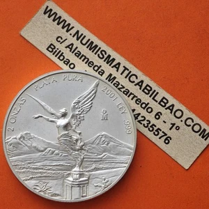 @SEE PHOTOS@ MEXICO 2 ONZAS 2001 ANGEL ALADO LIBERTAD SILVER COIN Troy OZ KM#614 - Imagen 1 de 8