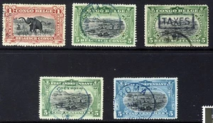 CONGO BELGA 1891-1910 Un primo gruppo SG 18, SG 24, SG 60 (x2) & SG 66 VFU - Foto 1 di 2
