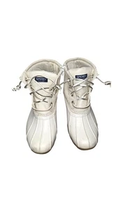 Sperry Kids Saltwater Duck Rain Glidden Boots Tan Canvas & Rubber Size 13 - Picture 1 of 8