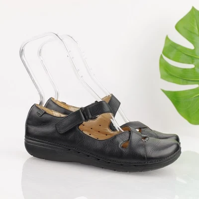 Clarks Womens Mary Jane Shoe Size 8 M Black Leather Comfy Adjustable Strap Flat - Image 1 of 4