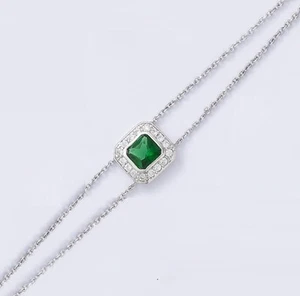 Dolly-Bijoux Bracelet Rhodié 16 17,5 ou 19cm Carré Sertie Emeraude Cz Argent 925 - Picture 1 of 1