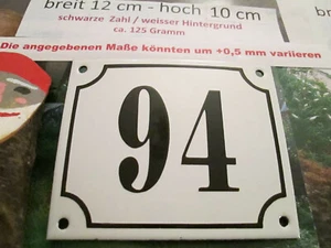 Hausnummer Emaille Nr. 94 schwarze Zahl auf weißem Hintergrund 12 cm x 10 cm  - Picture 1 of 12