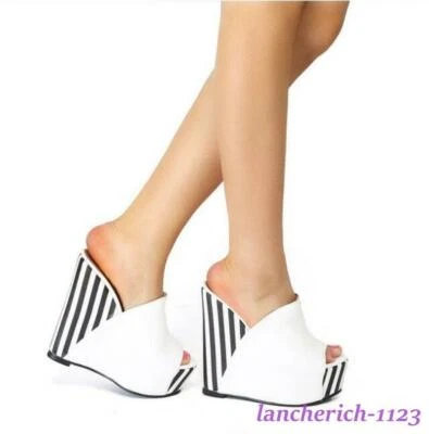 Zapatos Zapatilla Para Mujer Occidente Punta abierta Cuña Fiesta Tacón Alto Moda Talla Grande  Foto 1 de 4