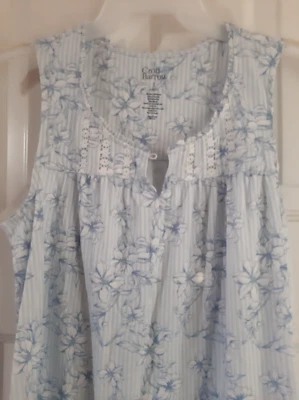 CAMISÓN CROFT & BARROW TEJIDO RAYAS AZULES FLORAL SIN MANGAS INSERCIONES DE ENCAJE PEQUEÑO Foto 1 de 4