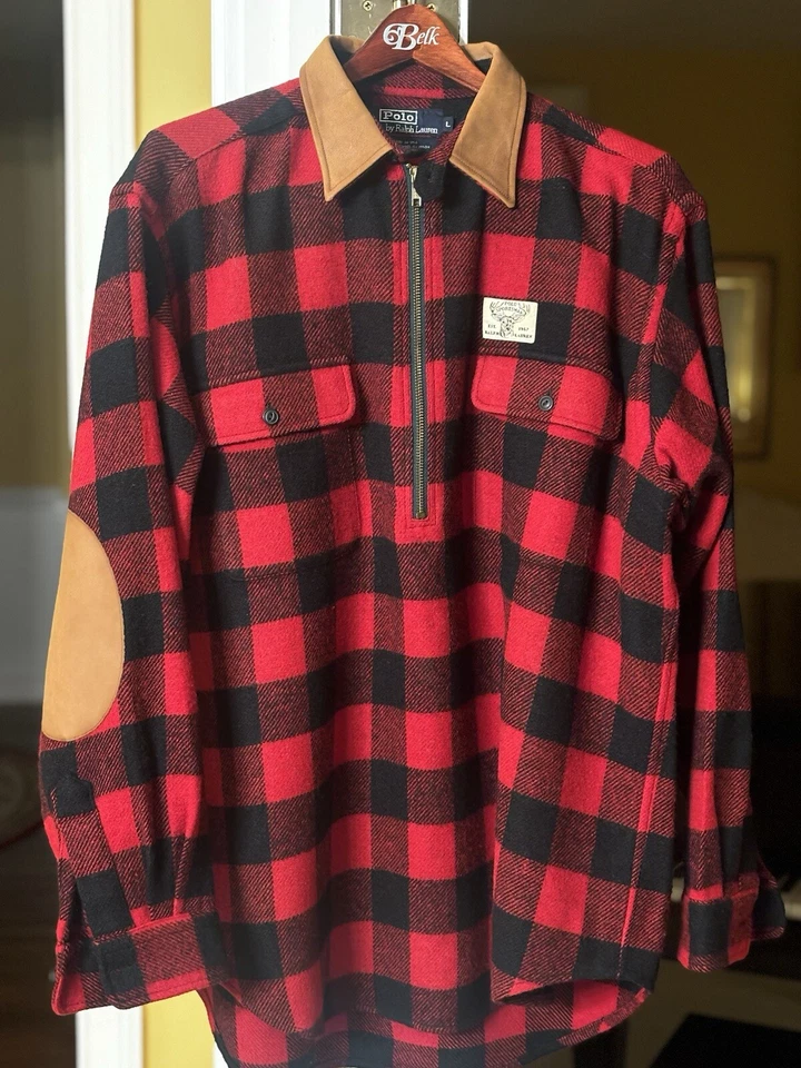 Men’s Vintage Ralph Lauren Buffalo Plaid Wool Blend Quarter Zip Size L - Image 1 of 4