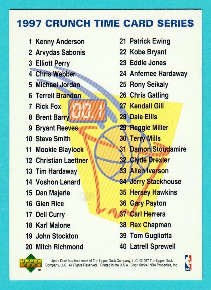 1997 UPPER DECK / NESTLE CRUNCH  TIME BASKETBALL CARDS "YOU PICK" - Image 1 of 1