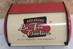 French Vintage Bread Box Storage Bin Rollup Top Light Small Powder Coated Bread - Picture 1 of 7