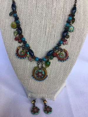 Vintage Enamel Crystals Lady Bugs Flowers Butterfly Necklace - Image 1 of 4