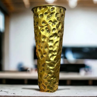 Jarrón de metal martillado enorme de 16 pulgadas cónico con hueso jarrón artístico escultural Foto 1 de 4