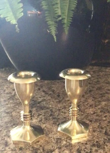Pair Vintage Brass Solid 4” Candlesticks/Candle Holders - Picture 1 of 3