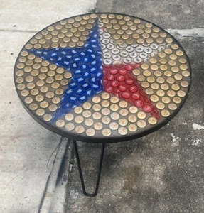 Round Bottle Cap Table, Solid Wood, End Table, Wall Art, Bar Table, Texas Star - Picture 1 of 5