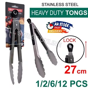 Heavy Duty Stainless Steel Tongs Kitchen Clip Kitchen Food Holder Cooking BBQ AU - Picture 1 of 12