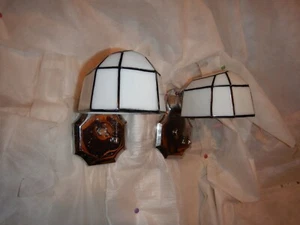 Pr Bathroom Arts & Crafts Deco Igloo Blk Stenciled Shades Nickel Chrome Fixtures - Picture 1 of 12