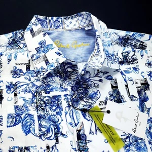 ROBERT GRAHAM Embroidered Blue Black Floral Roses Geometric Sport Shirt 3XL $299 - Picture 1 of 12