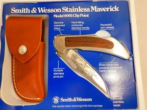 Great Smith & Wesson Maverick Model 6061 Pocket Knife With Sheath & Box Made USA - Picture 1 of 6
