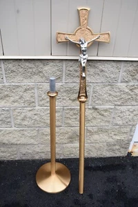 Used Bronze Processional Cross with Pole and Base Stand (CU170) chalice co. - Picture 1 of 10