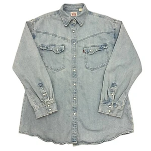 Levi's Denim Western Shirt Snap Blue Womens S Oversized Fit Red Tab 100% Cotton - Picture 1 of 13