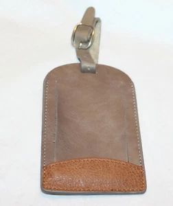 Leather LUGGAGE TAG Brown Bag Tags Suitcase Identifiers Travel Tags Beige - Picture 1 of 4