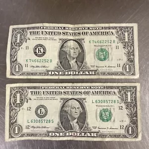 TWO 1999 $1 One Dollar Bill Federal Reserve Notes Vintage Rare 25 years old - Picture 1 of 12