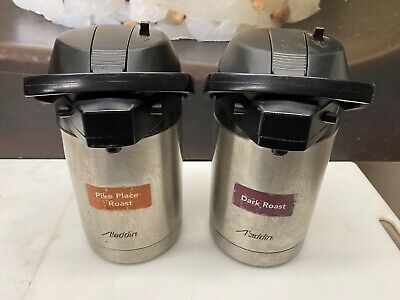 Set Of 2 Aladdin Commercial Stainless Steel Vacuum Insulated Pump Lever Airpots • 45$
