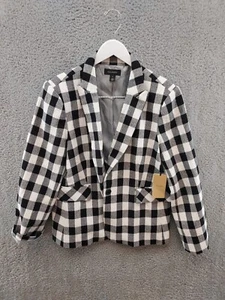 Halogen Women's Size 16 Black/White Checkered Button Up Overcoat EUC - Picture 1 of 5